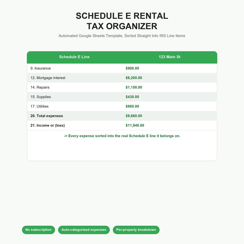 Schedule E Rental Tax Organizer